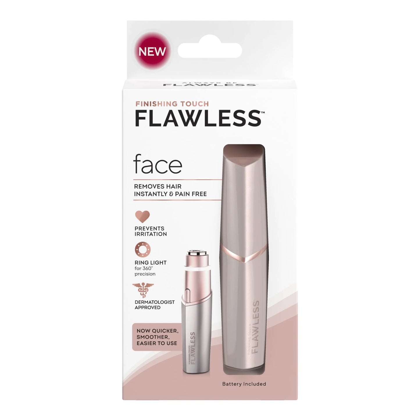 Finishing Touch Facial Hair Remover for Women, Rose Gold Electric Face Razor with LED Light