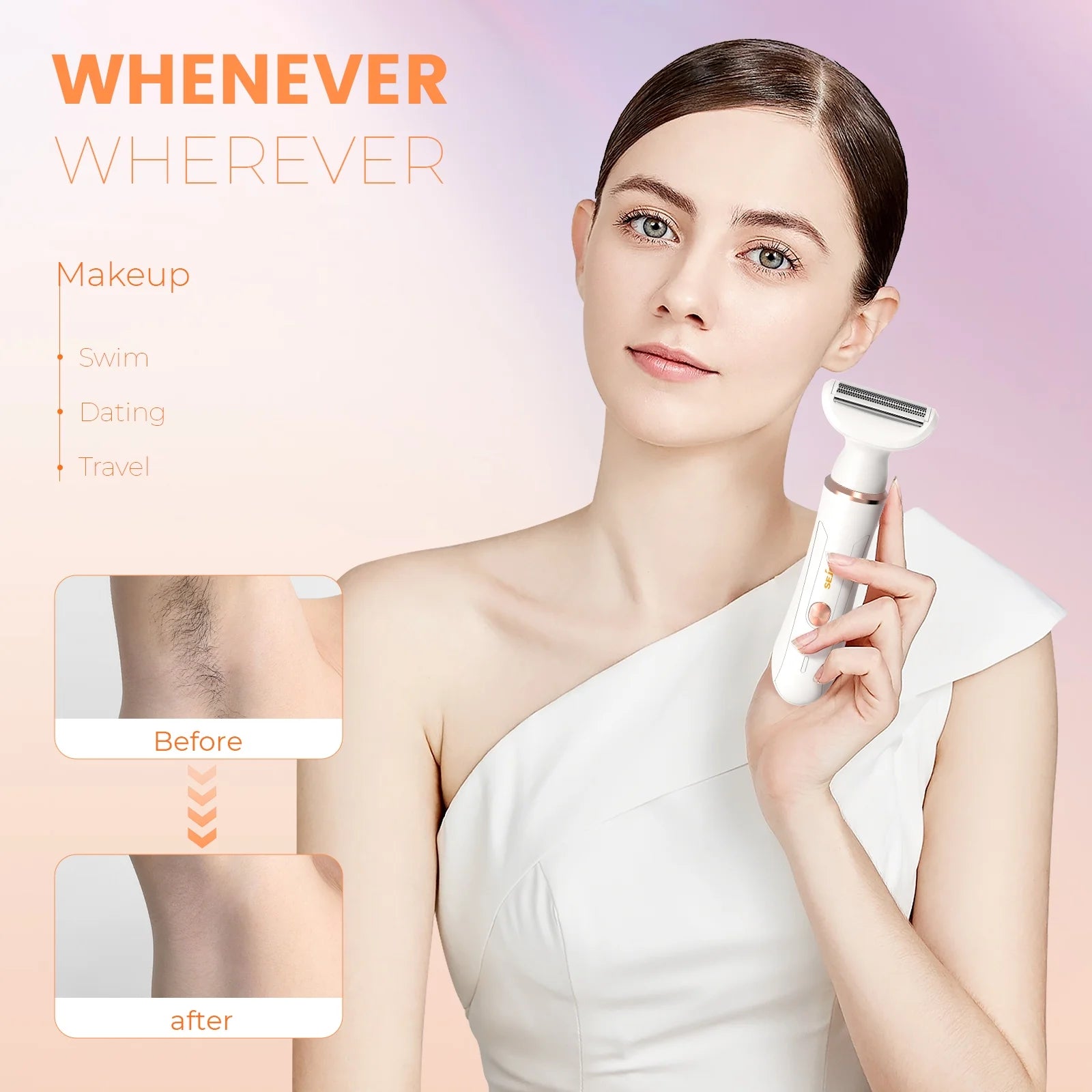 Electric Razor Shaver for Women, 4 in 1 Bikini Trimmer for Women,Cordless Protable Rechargeable Body Hair Removal Kit for Eyebrow Face Nose Legs Underarms and Bikini Line,White