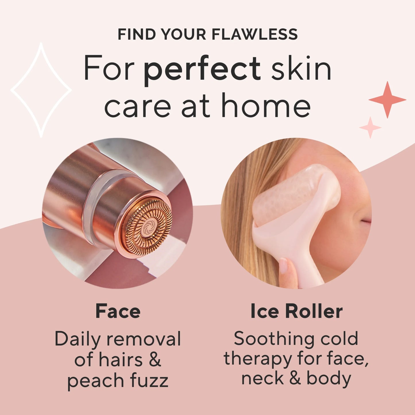 Finishing Touch  Facial Hair Remover for Women, Rose Gold Electric Face Razor with LED Light