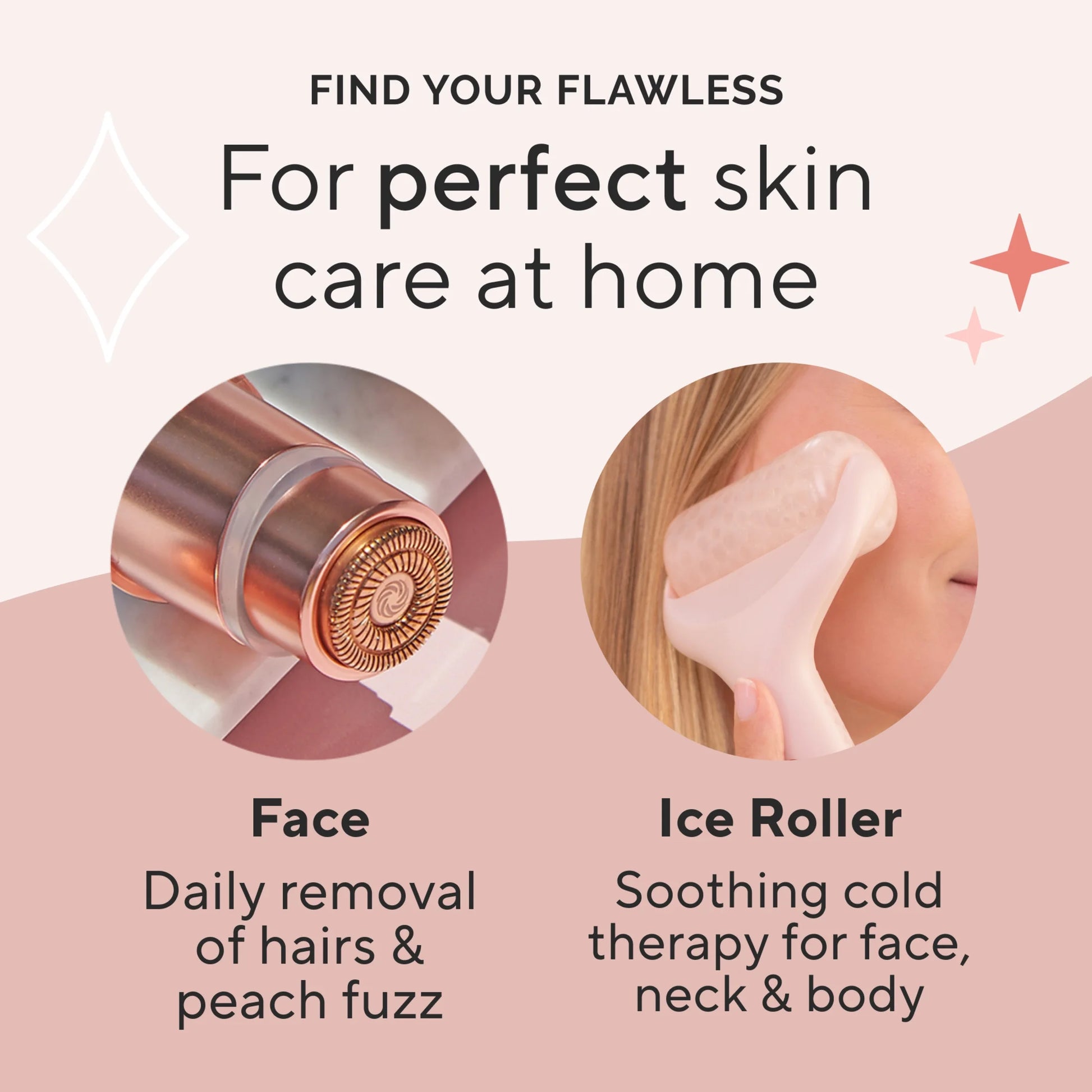 Finishing Touch  Facial Hair Remover for Women, Rose Gold Electric Face Razor with LED Light