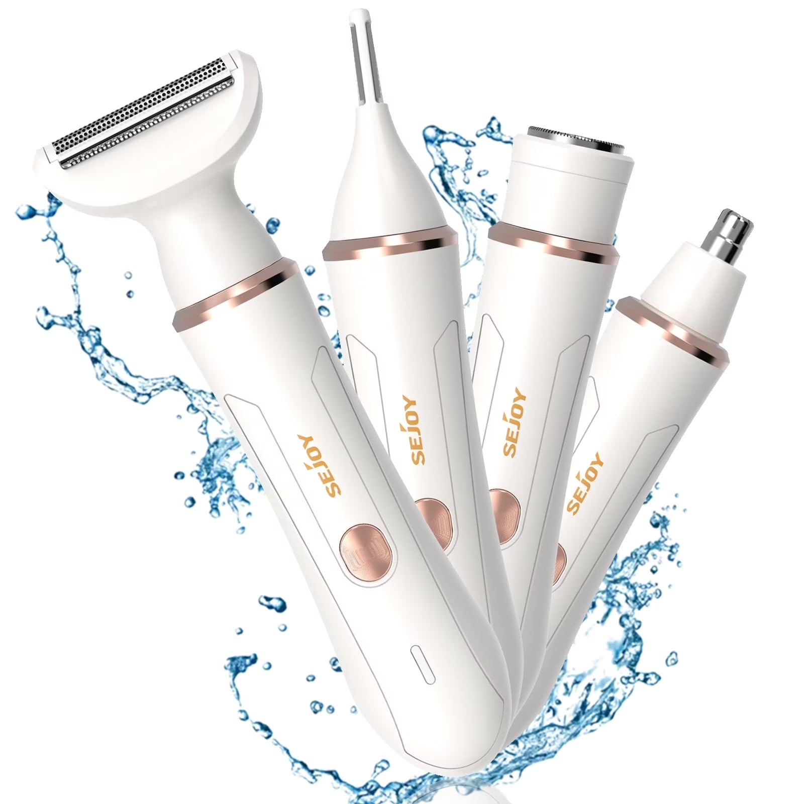 Electric Razor Shaver for Women, 4 in 1 Bikini Trimmer for Women,Cordless Protable Rechargeable Body Hair Removal Kit for Eyebrow Face Nose Legs Underarms and Bikini Line,White