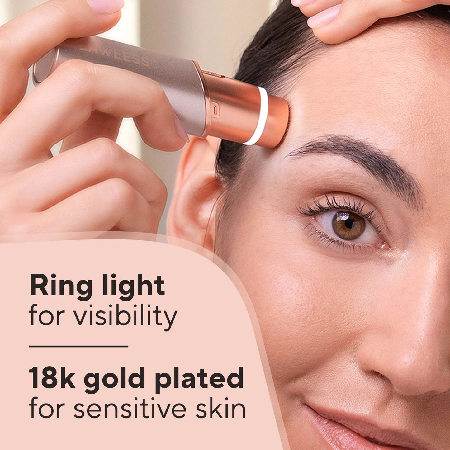 Finishing Touch  Facial Hair Remover for Women, Rose Gold Electric Face Razor with LED Light