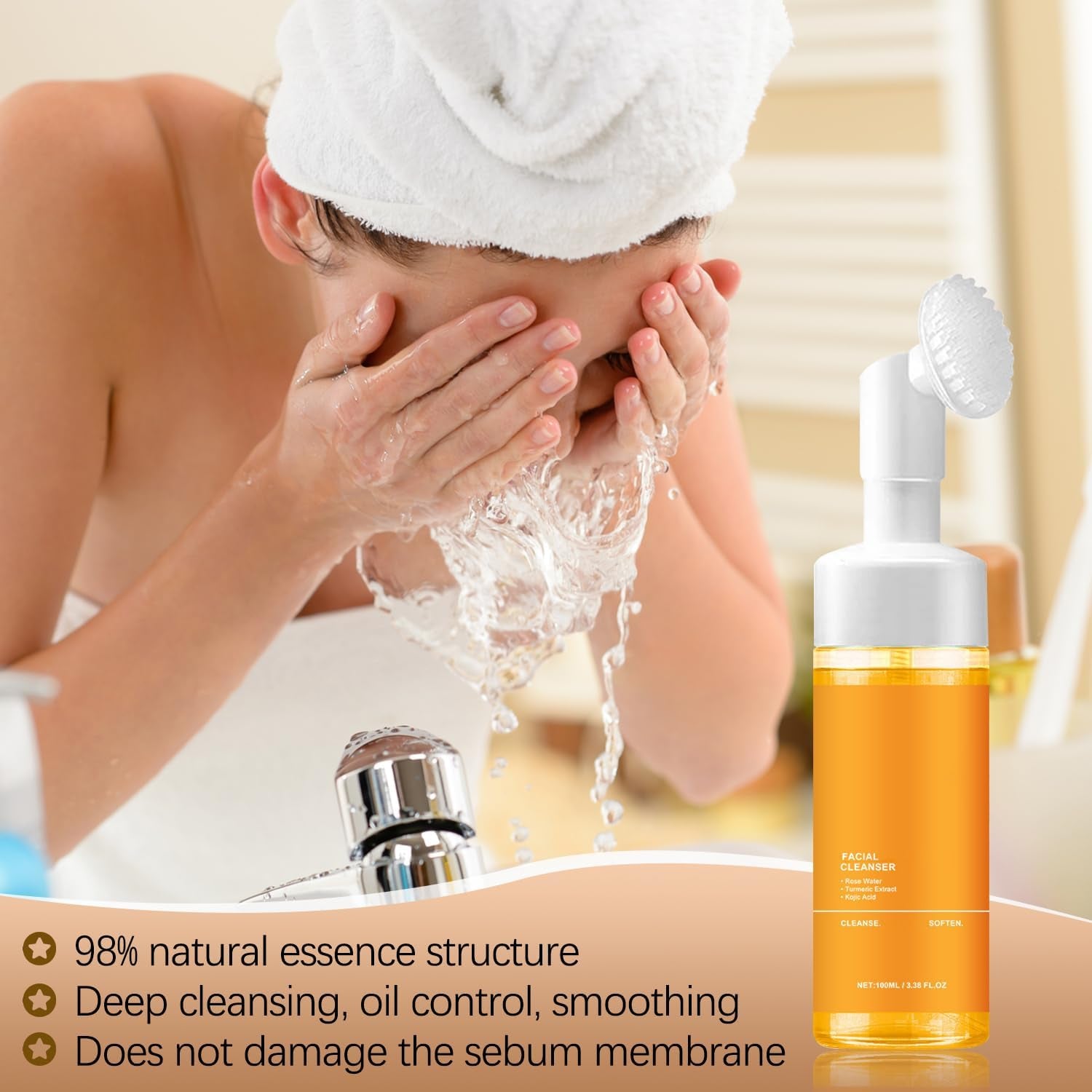 Turmeric Facial Cleanser, Turmeric Facial Wash, Turmeric Face Wash, Turmeric Facial Cleanser,Turmeric Foaming Cleanser for All Skin3.38 Oz