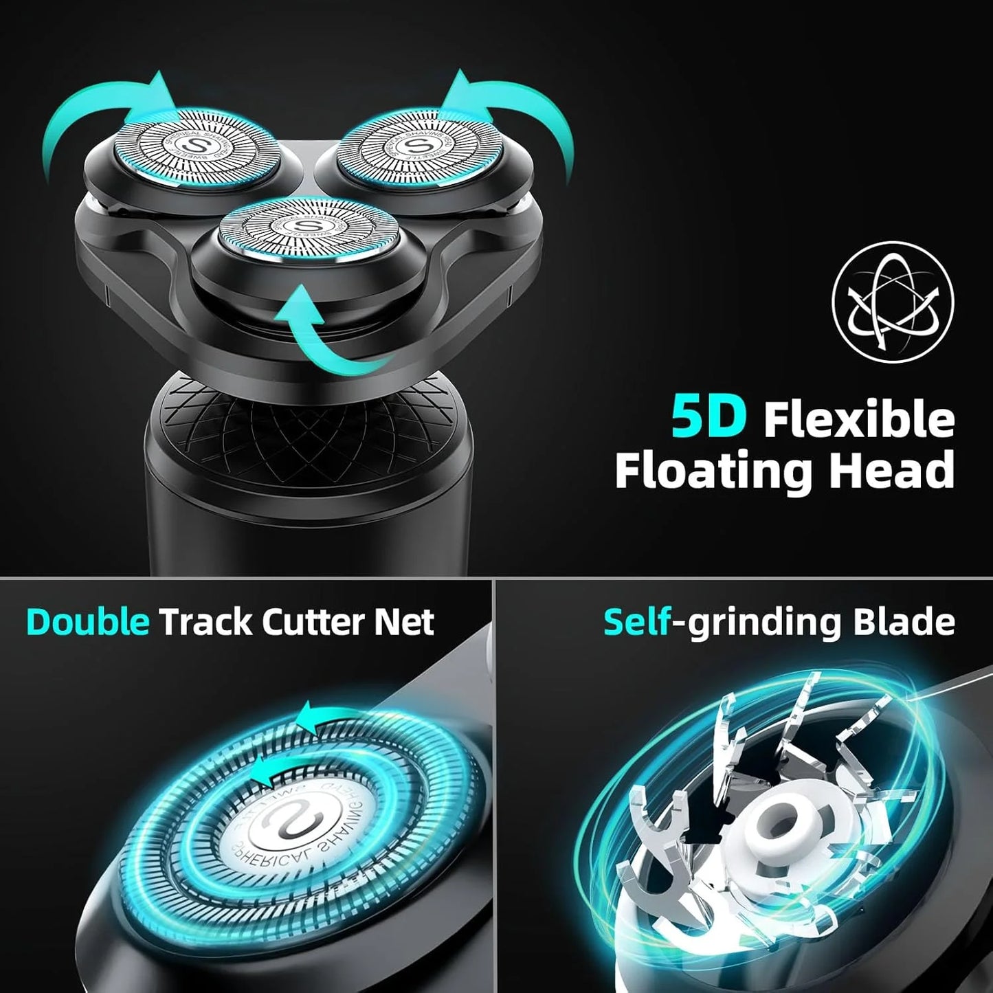 Electric Shaver for Men, 2 in 1 Cordless Rechargeable Electric Razor with Beard Trimmer, IPX7 Waterproof, Black